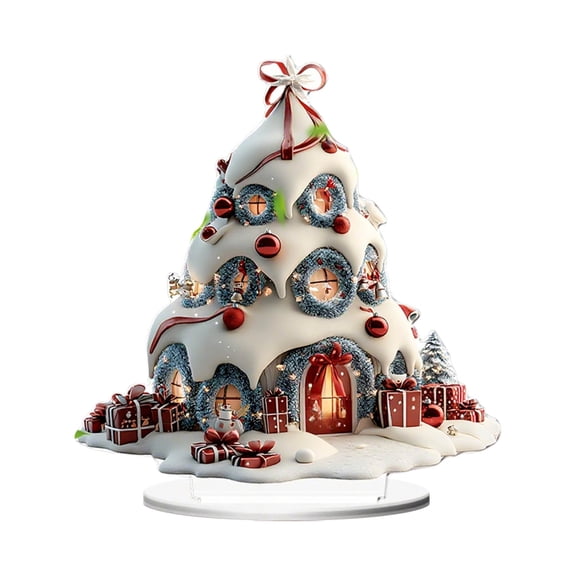geerera Christmas Village Desktop Decoration, 2D Acrylic House Table Decor, Winter Scene Display for Home, Office, Mantel Decor