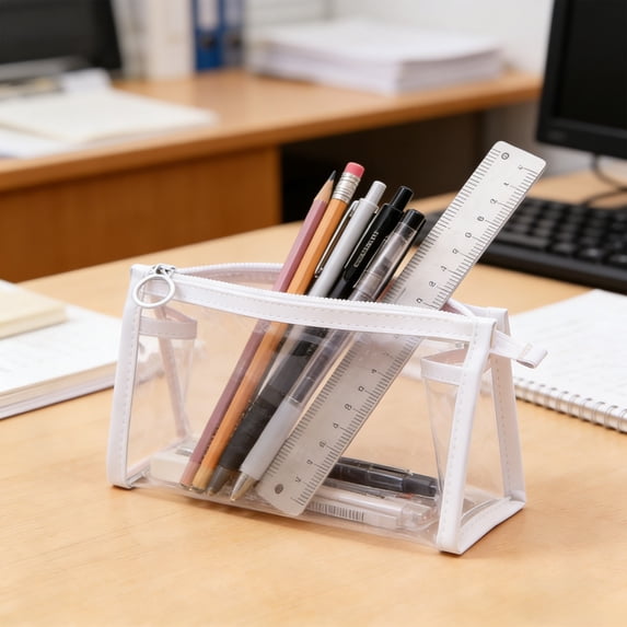 geerera Clear Pencil Case, Hard Shell Transparent Pen Organizer, Standing Zipper Pouch for Markers & Office Supplies, 7.87x4.33x2.55 Inch