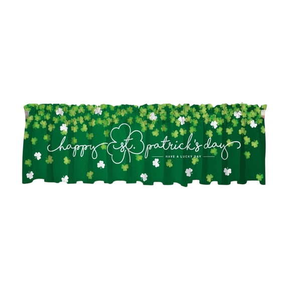 geerera Clover Window Valance, 54"x18" Green Shamrock Print Valance with Rod Pocket Design, 1-Pack Kitchen Valance for St. Patrick's Day Decor, Kitchen Window, Dining Room Decor, Bedroom Accent