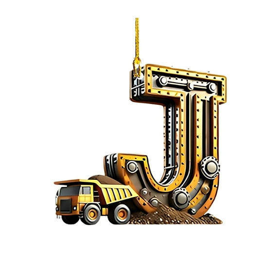 geerera Construction Vehicle Letter Ornament, 2D Flat Acrylic Excavator Decor, Personalized Christmas Ornament, for Tree Trimming, Construction Themes, Gift Giving