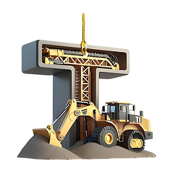 geerera Construction Vehicle Letter Ornament, 2D Flat Acrylic Excavator Decor, Personalized Christmas Ornament, for Tree Trimming, Construction Themes, Gift Giving