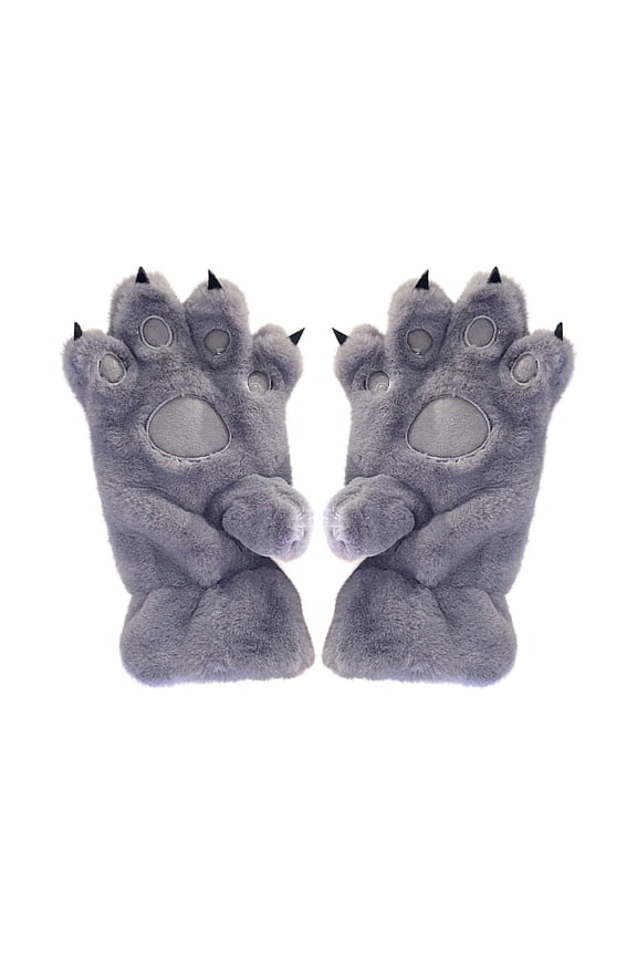 Cute Animal Paw Gloves, Furry Mittens with Claws, Fox Dog Cat Wolf Design Handwear for Adults Warmth Protection