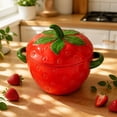 thumbnail image 1 of geerera Cute Strawberry Ceramic Bowl with Lid & Handles, Oven-Safe Serving Bowl, Decorative Tableware for Soup, Stews, Desserts, Home Decor, Gifting, 1 of 6