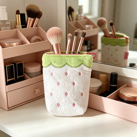 geerera Cute Strawberry Plush Coin Purse, Small Soft Zipper Pouch with Loop, Portable Change Wallet & Mini Storage Bag for Daily Essentials, 5.7x5.47 Inch