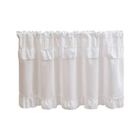 geerera Decorative Ruffled Short Curtain - 39.4x17.72 Inch Half Panel for Cabinets, Coffee Bars & Windows, Lightweight Fabric Shelf Cover