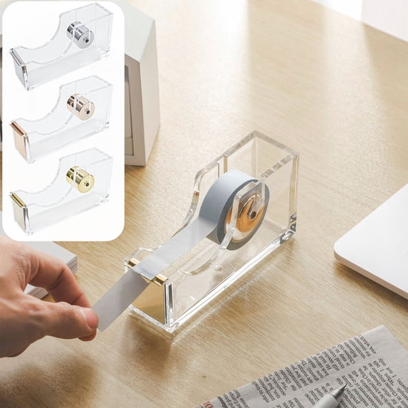 geerera Desktop Tape Dispenser, Clear Acrylic Tape Cutter Holder with Metal Blade, Compact Desk Stationery Organizer, for Home Office Supplies
