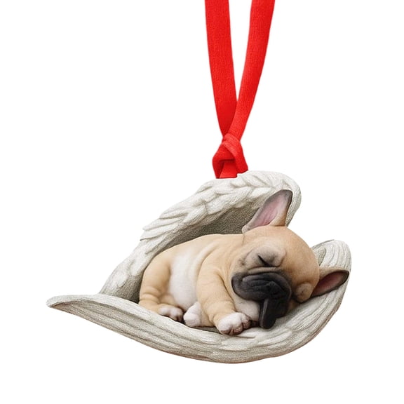 geerera Dog Sleep in Angel Wings Ornament, Flat 2D Printed Acrylic Hanging, Gifts for Dog Lover, Christmas Decoration(French Bulldog)