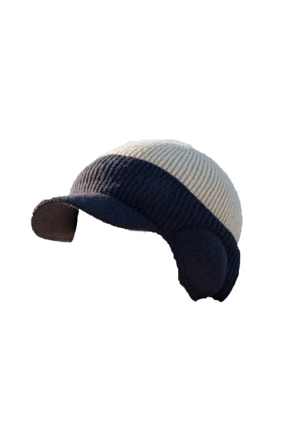 Ear Flap Beanie with Brim, Knit Winter Hat Stocking Cap for Men and Women, Cold Weather Outdoor Hat, Snow Cap, Winter Sports