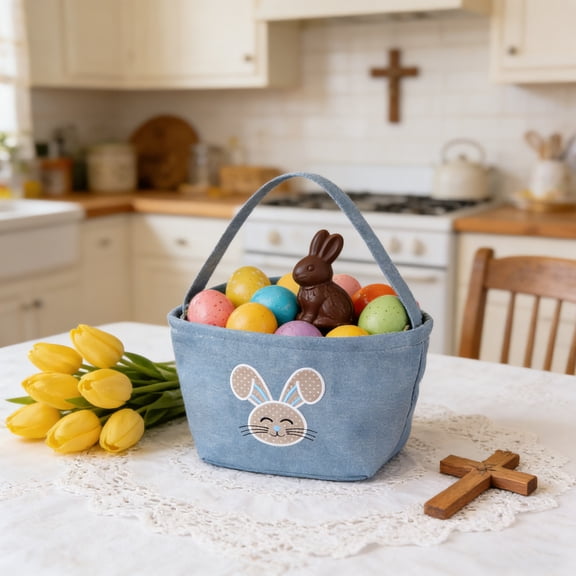 geerera Easter Bunny Basket Bag, Empty Basket for Easter Egg Hunt, Durable Holiday Basket for Spring Party, Holiday Gathering, Easter Celebration