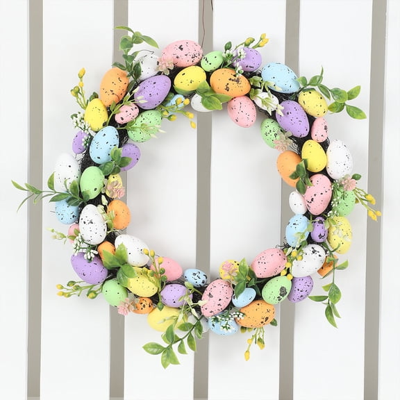geerera Easter Egg Wreath, Colorful Decorative Egg and Floral Door Hanging, Spring Holiday Decor for Porch, Indoor Wall, Festival Celebration