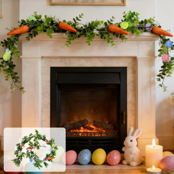 geerera Easter Garland with Sprinkles Eggs and Carrots, Artificial Eucalyptus Vine for Home Kitchen, Fireplace Mantel, Front Door, Spring Party Decor
