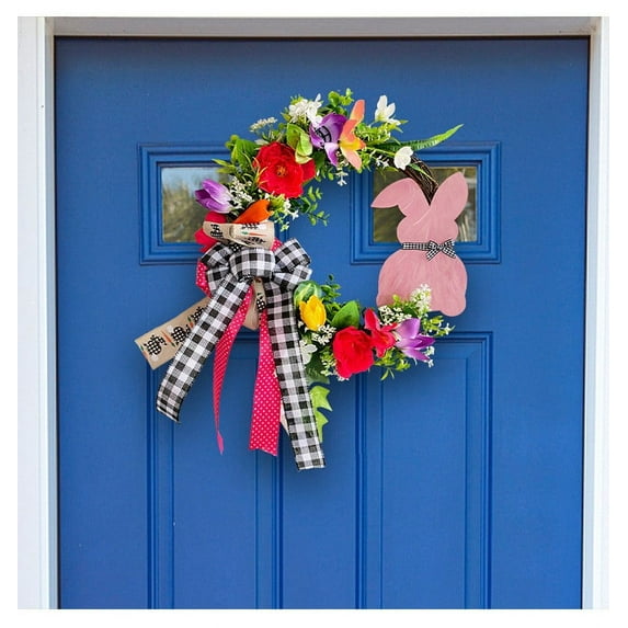 geerera Easter Wreath with Colorful Daisies & Bow, Farmhouse Spring Door Decor with Artificial Greenery, for Front Door Hanging, Wall Decor, Window Display