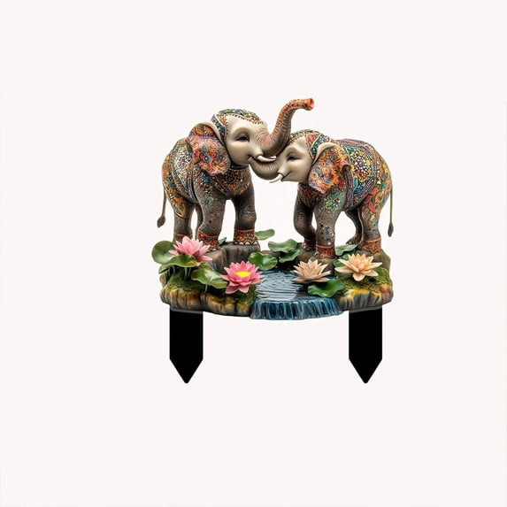 geerera Elephants Garden Statue, Acrylic Floor Insert Decor, Whimsical Yard Art, Suitable for Lawn, Pathway, Flower Bed Decoration