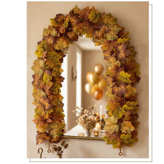 geerera Fall Artificial Maple Leaf Garland, 39.4 Inch Autumn Faux Vine with Hanging Rings for Mantel Fireplace Mirror Decor, for Halloween Thanksgiving Party Supplies Indoor Home Decor