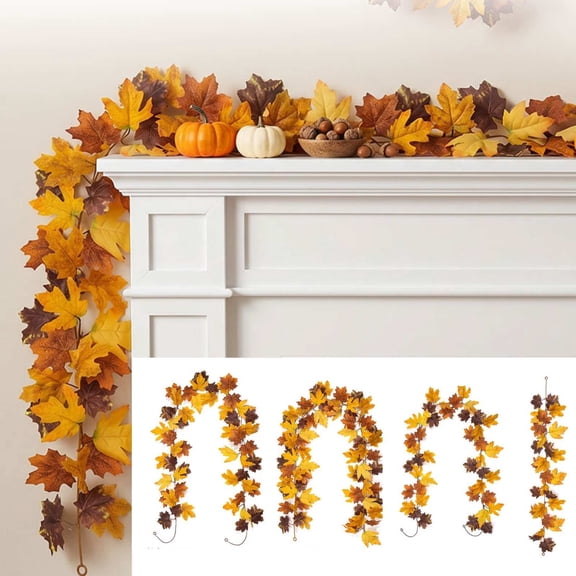 geerera Fall Artificial Maple Leaf Garland, 68.9 Inch Autumn Faux Vine with Hanging Rings for Mantel Fireplace Mirror Decor, for Halloween Thanksgiving Party Supplies Indoor Home Decor
