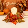 thumbnail image 1 of geerera Fall Decor Candle Ring, Artificial Harvest Floral Mini Wreath for Pillar Candles, Rustic Autumn Tabletop Decor for Thanksgiving & Halloween Home, 9.8", 1 of 6