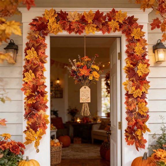 geerera Fall Decor Fall Garland for Home - 68.89" Artificial Multicolor Maple Leaf Vine with Realistic Veins, Fall Home Decor Leaves Decor Hanging Swag for Mantel Wall Doorway Autumn