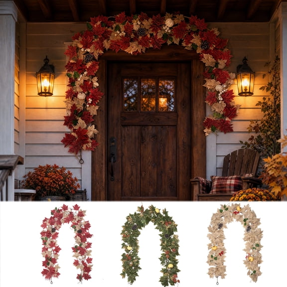 geerera Fall Decor Fall Garland for Home - 74.80" Artificial Autumn Maple Leaf Vine with Mini Pumpkins, Pinecones & Berries, Fall Home Decor Leaves Decor Hanging Swag for Mantel Wall Doorway