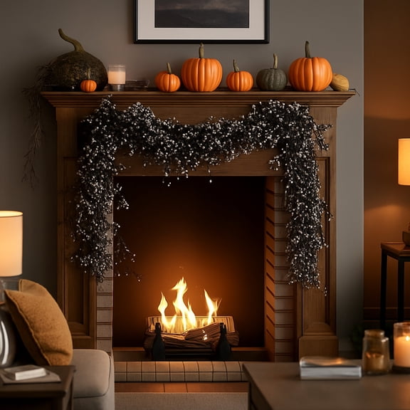 geerera Fall Decor Halloween Garland for Home - 70.86" Artificial Black Twig Vine, Fall Home Decor Leaves Decor Hanging Swag for Mantel Wall Doorway Gothic Decor