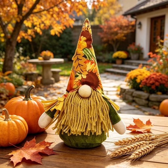 geerera Fall Gnome Figurine, Rustic Harvest Elf Decor, Autumn Thanksgiving Tabletop Accent for Porch, Tiered Tray & Home