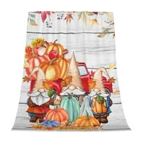 geerera Fall Gnome Throw Blanket, Red Truck and Pumpkin Plush Flannel Blanket for Bed, Couch, Living Room Sofa, 28x39 Inch