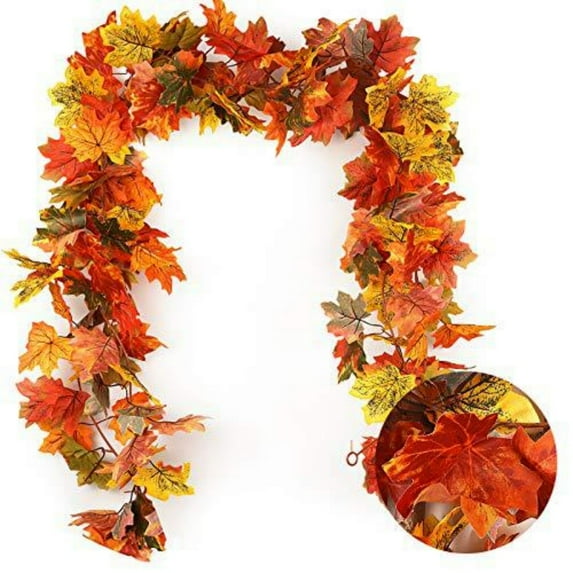 geerera Fall Maple Leaf Rattan Garland, Autumn Harvest Decoration for Stairs, Doors, Windows & Walls, Thanksgiving Home Decor