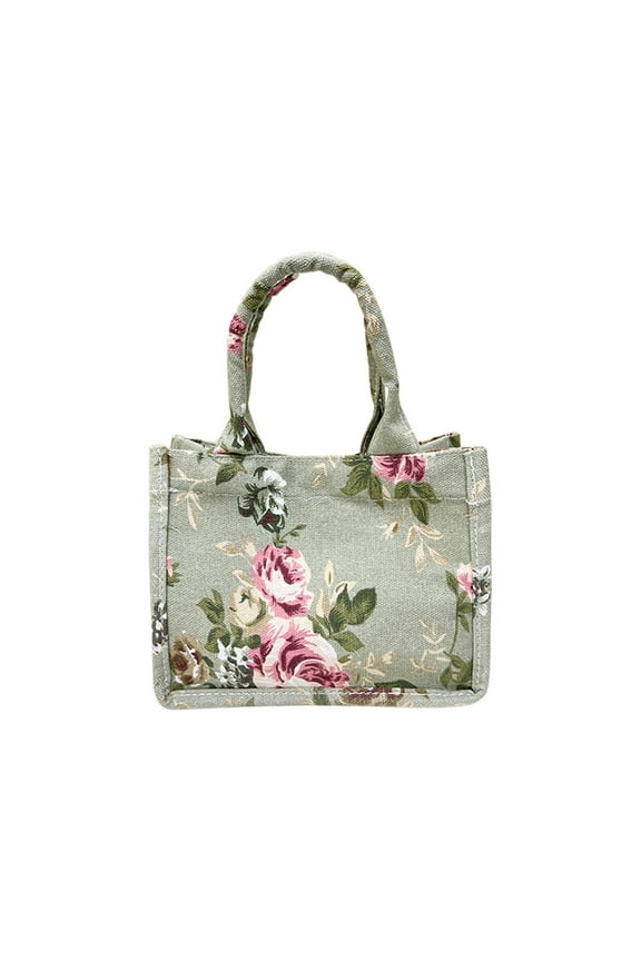 Fashion Casual Bag Vintage Printed Women's Tote Bag Cotton Linen Bags for Women 8.3x4.3x6.3inch