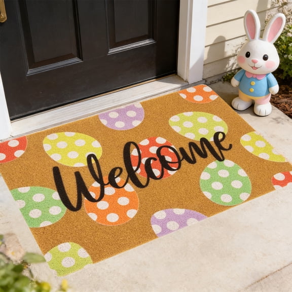 geerera Faux Coir Easter Egg Doormat Absorbent Welcome Mat Non Slip for Front Door Spring Home Entryway Decor,15.7"X23.6"