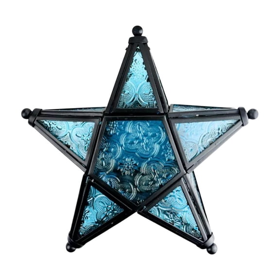 geerera Five-Pointed Star Windproof Candle Holder, Iron Stained Glass Lantern, for Holiday Decoration, Retro Candle Lamp, Outdoor Indoor Use