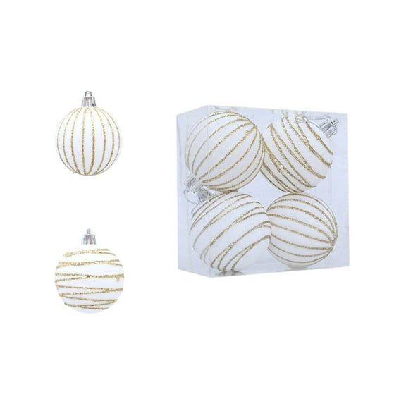 geerera Flocked Glitter Christmas Balls, 2.36" 4-Pack Set, Plastic Hanging Ornaments, for Christmas Tree Decor, Holiday Party Display