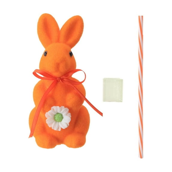 geerera Flocked Rabbit Easter Ornament, Simulated Faux Fur Bunny Decoration, Spring Holiday Tabletop and Shelf Decor, Easter Gift, Seasonal Home Accent