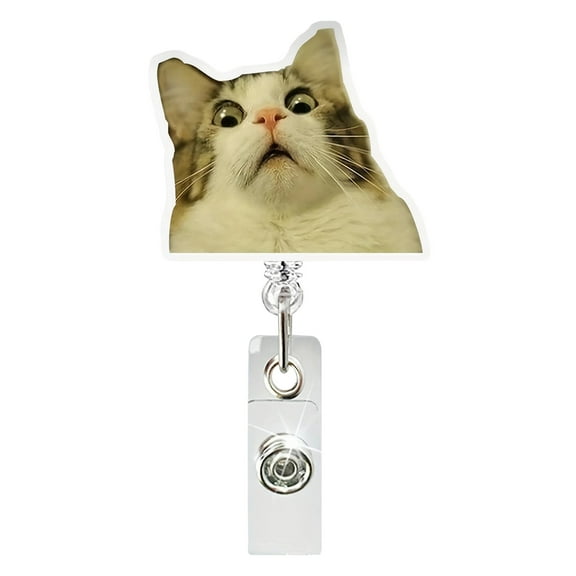 geerera Funny Cat Badge Reel, Retractable Kitten Design Badge Holder, Acrylic Name Tag for Nurses and Teachers, Work Accessory