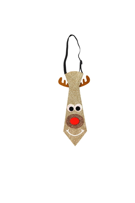 Glitter Reindeer Tie, Christmas Themed Necktie with Sequined Design, Festive Holiday Accessory, for Office Parties, Gift Exchange, Seasonal Attire