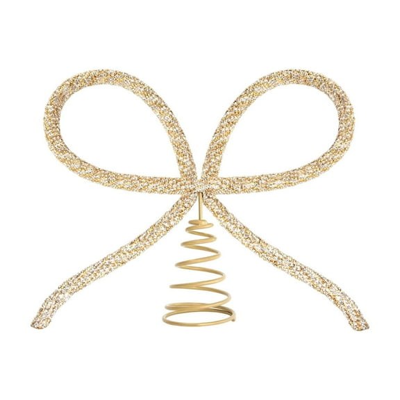 geerera Gold Glass Rhinestone Bow Tree Topper, Rustic Xmas Holiday Tree Top Decoration for Indoor Outdoor Home Room Party, 8"x10"