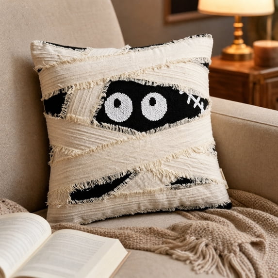 geerera Halloween Big-Eyed Decorative Throw Pillow, Big Eye Monster Pattern Pillow for Halloween Decor