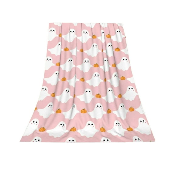 geerera Halloween Ghost Blanket, Pink Throw Blanket 30"x40", Soft Flannel Fuzzy Fabric, Lightweight for Bed, Sofa, Couch, Travel