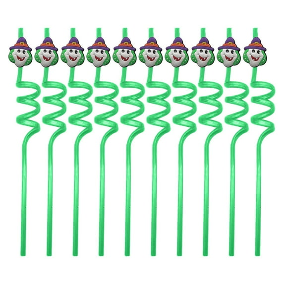 geerera Halloween Straws,10 Pcs Reusable Plastic Crazy Straws, Cute Bats Pumpkin Witch Drink Straws, Halloween Party Supplies
