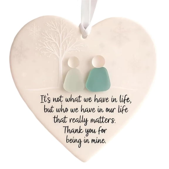 geerera Heart Sea Glass Ornament, Handmade Friendship Keepsake, Nature-Shaped Christmas Tree Decor for Friend Gift, Memory Display