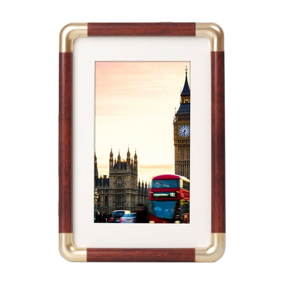 geerera Imitation Copper Photo Frame, Solid Wood Texture Table and Wall Frame, Vintage Style Picture Frame Decor, Living Room, Bedroom Styling,4"X6"