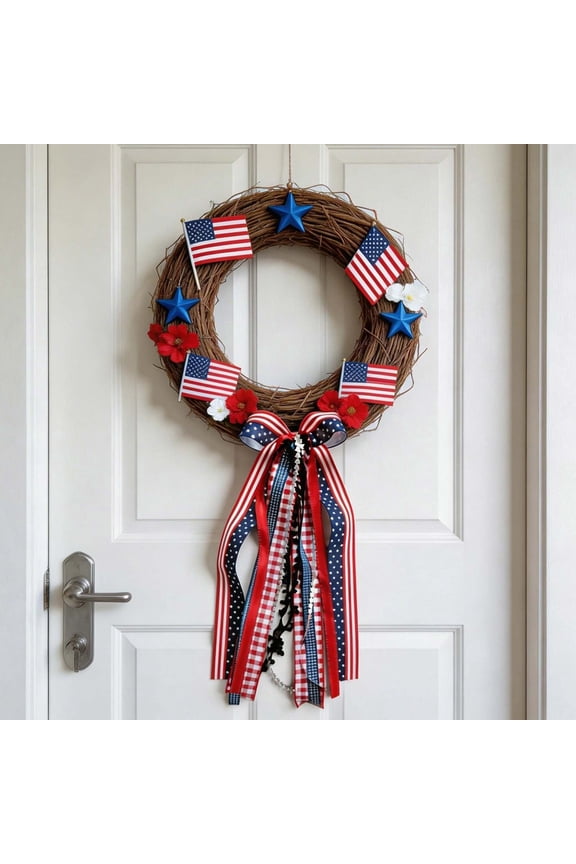 Independence Day Wreath Bow - Red White Blue Stars and Stripes Ribbon Bow, for Memorial Day, Flagpole, Home & Outdoor Decor 23.62"