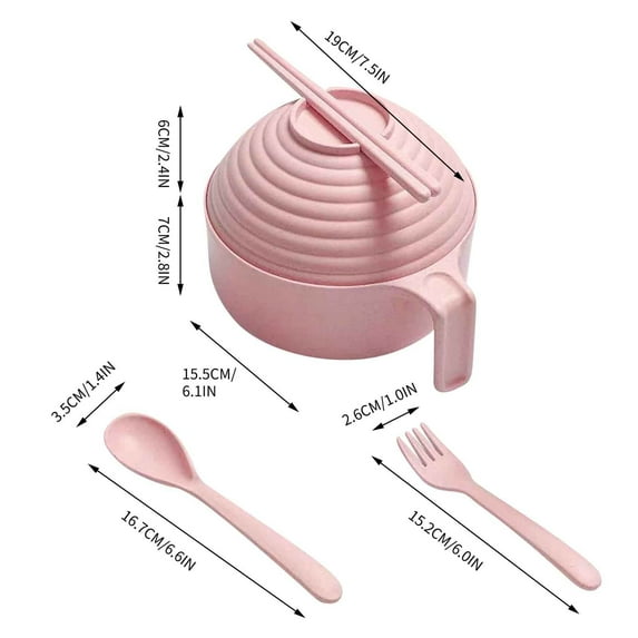 geerera Instant Noodles Bowl With Lid,Tableware,Student Dormitory Bowl Set with Chopsticks, Spoon and Fork,Instant Cooking for College Dorm Room,Home,Camping.Dishwasher-Safe