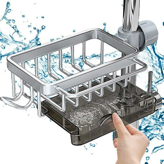 geerera Kitchen Sink Faucet Organizer,3in1 Kitchen Faucet Organizer Rack - Sponge Holder, Multi-Function Storage Rack,No Punching,Adjustable