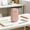 thumbnail image 1 of geerera Large Capacity Pencil Case, Woven Pattern Pen Organizer with Standing Design, PU Zipper Pouch for Markers, Office & Cosmetic Supplies, 8.27x4.33x2.36 Inch, 1 of 6