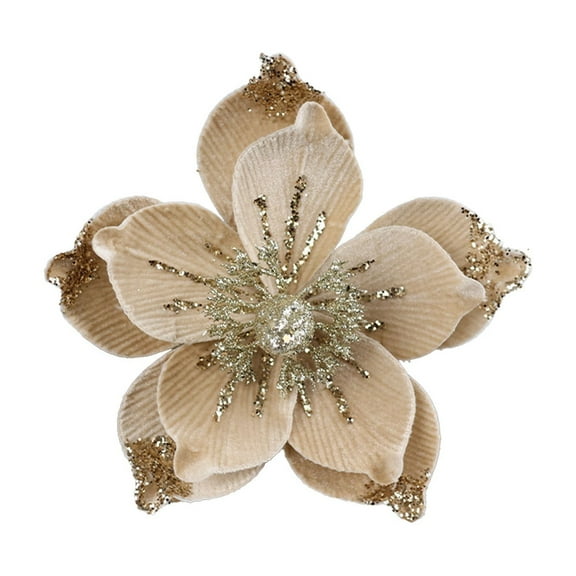 geerera Large Glitter Christmas Flowers, Artificial Poinsettia Flower Picks, Velvet Glitter Magnolia, Christmas Tree Flower Ornaments for Christmas New Year Party Wedding Decor