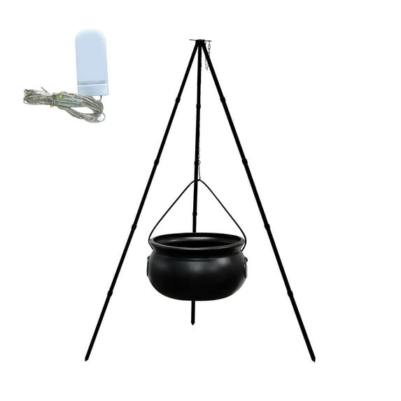 geerera Large Halloween Cauldron Decor, Plastic Witch Pot with LED Timer Lights & Tripod Stand, for Outdoor Yard, Porch Displays