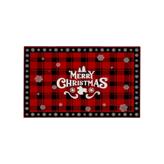 geerera Merry Christmas Rug, Red and Black Buffalo Plaid Rug, Non-Slip Washable Small Christmas Door Mat for Living Room Bathroom Kitchen Floor, Xmas Decor, 16"x24"