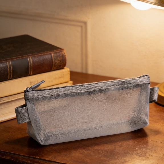 geerera Mesh Pencil Case, Lightweight Gray Pen Organizer with Zipper, Portable Marker Pouch for Office & Exam Supplies, 8.27x3.54 Inch