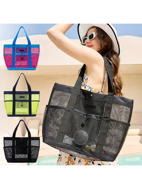 Mesh Shower Bag 5 Compartments Portable Dry Hanging Wash Tote, for College Dorm Travel Camping Bathroom Beach Swimming Gym, Large Capacity
