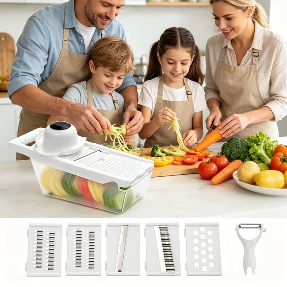 geerera Multi-Function Kitchen Mandoline Slicer, Vegetable Cutter, Shredder and Grater with 5 Blades, Safety Guard and Peeler