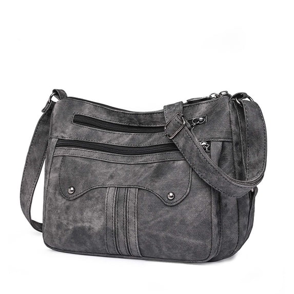 geerera Multi Functional Large Capacity Shoulder Bag, Fashionable Washed Leather Bag, Soft PU Leather Multi-Pocket Tote Bag